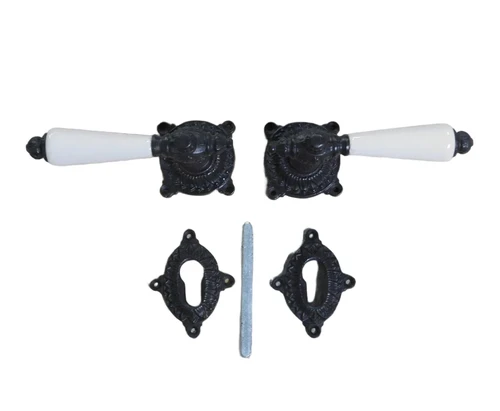 Set van 2 Deurkrukken met handvat keramische in antiek wit