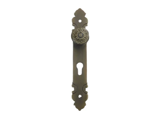 Smalle deurknop met een lange plaat messing antiek, Half-set voor de deur PZ 92