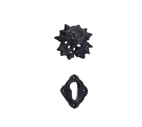 Fixed doorknob with lock rosette - cast iron - dark brown 