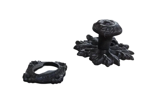Fixed doorknob with lock rosette - cast iron - dark brown 