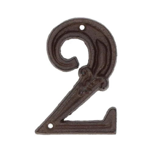 House number - digit 2 - cast iron brown
