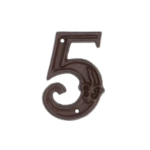 Huisnummer - cijfer 5 - gietijzer bruin