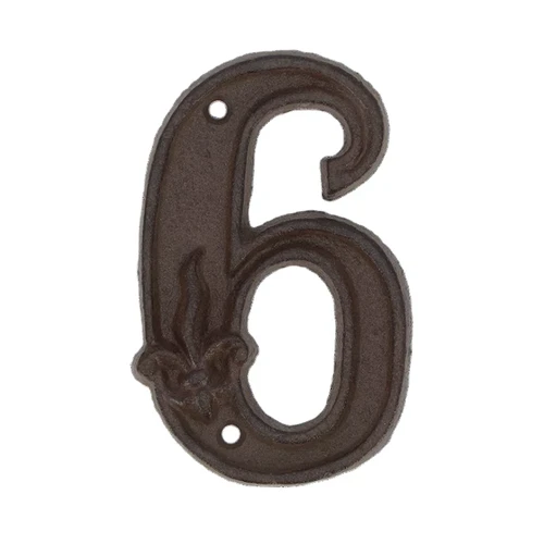 Huisnummer - cijfer 6 - gietijzer bruin