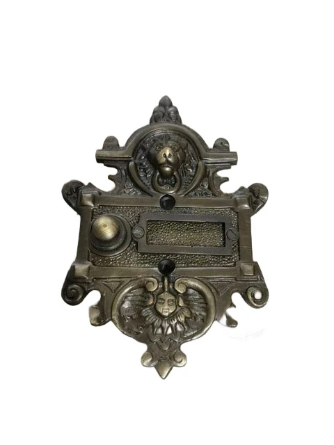 Deurbel met leeuw en zon, Art Nouveau stijl, gepatineerd messing