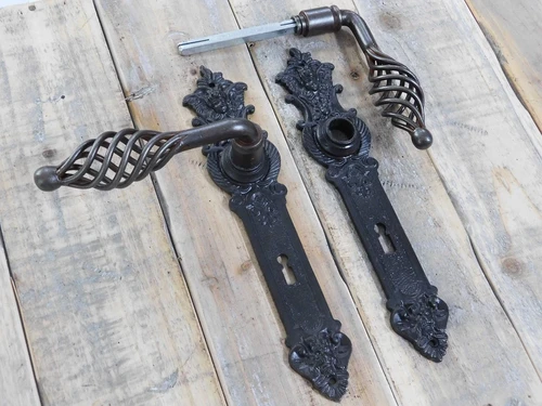 Set of door handles ui with 2 long door plates angels - for room doors BB, 2 Castle rosettes - dark brown iron