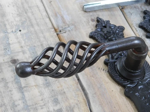Set of door handles ui with 2 long door plates angels - for room doors BB, 2 Castle rosettes - dark brown iron