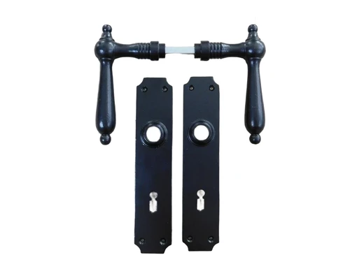 Set of room door hardware - black - long plate + door handle - antique set - BB72