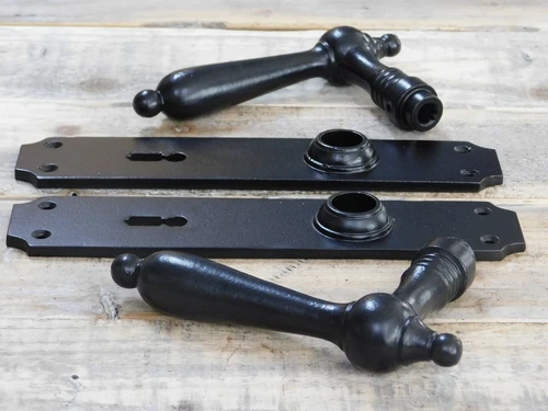 Set of room door hardware - black - long plate + door handle - antique set - BB72