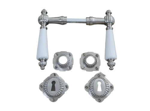 Set of retro door hardware - nickel - with porcelain handles