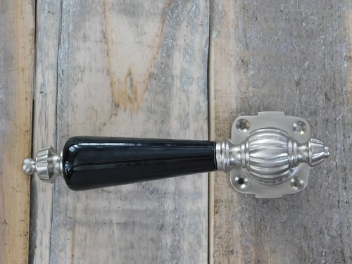 Set of retro door hardware - nickel - with black porcelain handles