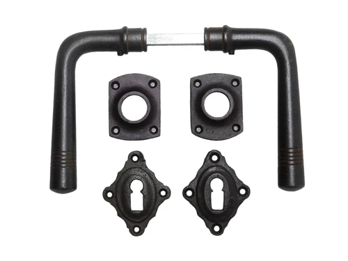 Set of door handles with latch-and-lock rosettes - BB - Iron - Dark brown