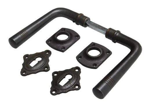 Set of door handles with latch-and-lock rosettes - BB - Iron - Dark brown