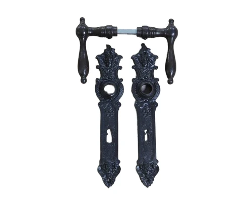 Pair of door handles cotta, 2 x long plate angels, - for doors - room door locks, dark brown