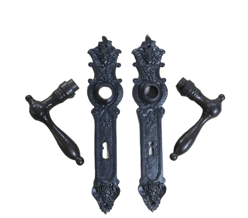 Pair of door handles cotta, 2 x long plate angels, - for doors - room door locks, dark brown