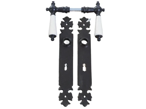 Set of door hardware - antique iron dark brown - BB 72 - with porcelain handles