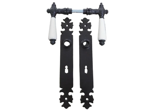 Set of door hardware - antique iron dark brown - for room doors BB72 - with porcelain handles