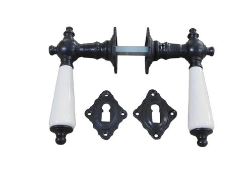Set of door hardware - ceramic handles - antique iron dark brown - for room doors