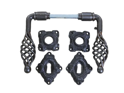 Set of door hardware farmhouse best. 2 latches, 2 knobs, rosettes, 2 lock rosettes, incl.mandrel - for interior doors, iron brown waxed