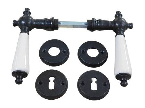 Set of door hardware room doors - with ceramic handle, 2 latch rosettes and 2 lock rosettes - incl. screws, dark brown