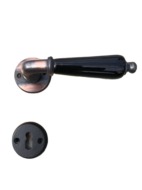 Set of door hardware Karn - antique look with black ceramic handles - black bb rosettes