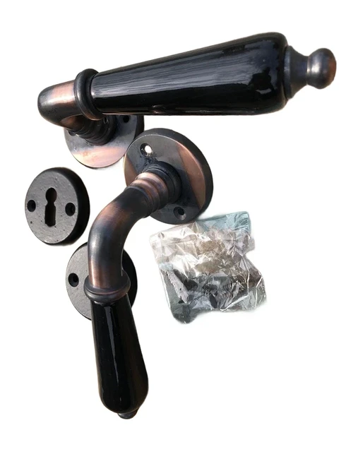 Set of door hardware Karn - antique look with black ceramic handles - black bb rosettes