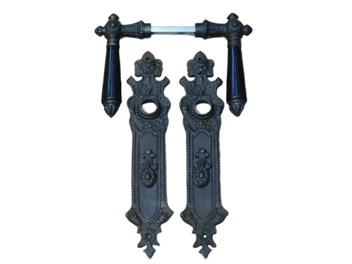 Set of door hardware for room doors - BB72 - dark brown iron with wooden handle