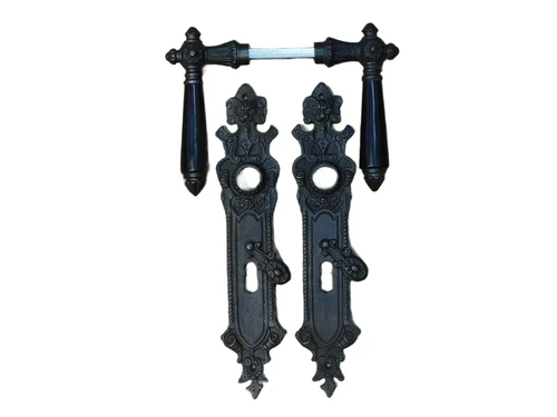 Set of door hardware for room doors - BB72 - dark brown iron with wooden handle
