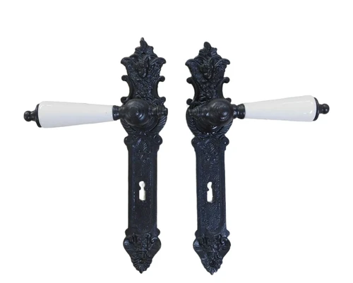 Set of door handles for interior doors with 2 door plates, dark brown iron