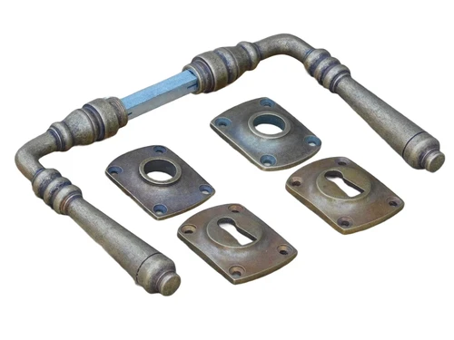 Set Door Hardware - Handles and Rosettes - BB - Brass Tumbled