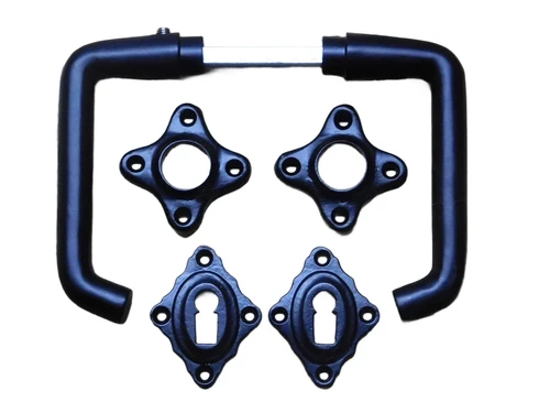 Set of door handles with latch and lock escutcheons - Black - Aluminium