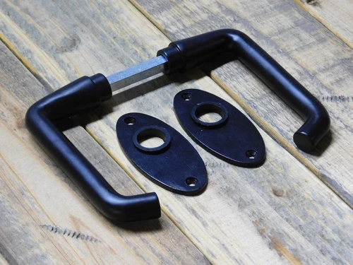 Set of Door Handles with Oval Rosettes - Matt Black - Aluminium