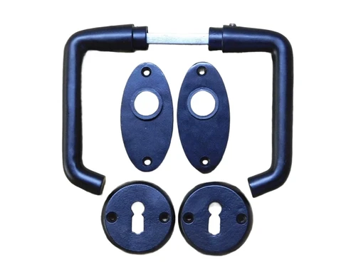 Set of door handles with oval handle rosettes + key rosettes BB - Matt black - Aluminium