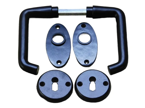 Set of door handles with oval handle rosettes + key rosettes BB - Matt black - Aluminium
