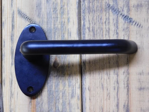 Set of door handles with oval handle rosettes + key rosettes BB - Matt black - Aluminium