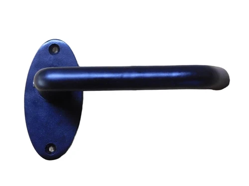 Set of door handles with oval handle rosettes + key rosettes PC - Matt black - Aluminium