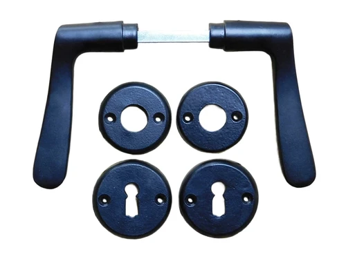 Set of door handles with round handle rosettes + key rosettes BB - Matt black - Aluminium