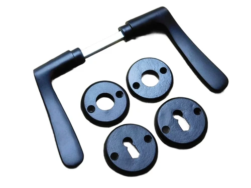 Set of door handles with round handle rosettes + key rosettes BB - Matt black - Aluminium