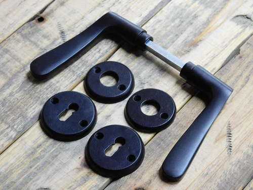Set of door handles with round handle rosettes + key rosettes BB - Matt black - Aluminium