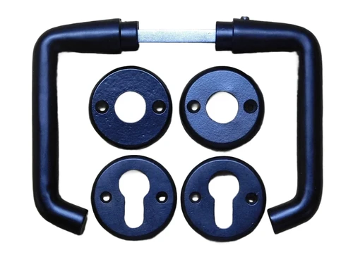 Set of door handles with round handle rosettes + key rosettes PC - Matt black - Aluminium