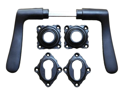 Set of Door Handles with Square Backplates and PC Lock Backplates - Black