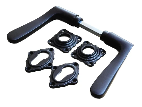 Set of Door Handles with Square Backplates and PC Lock Backplates - Black
