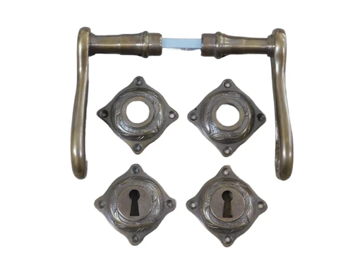 Art-Nouveau deurbeslagset +rozetten set voor binnendeuren, messing.