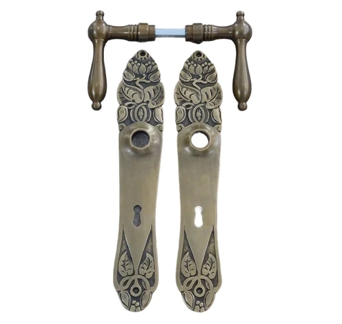 Art-nouveau stijl deurbeslagset met mooie messing deurplaten, PZ72!