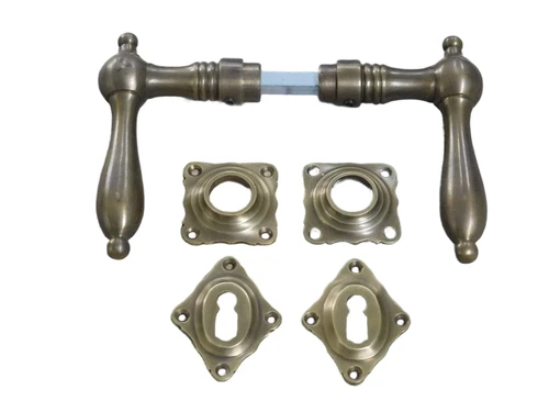 Set of door hardware - patinated brass - for room doors