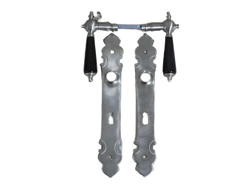 Set of door hardware - matt nickel - with white porcelain handles