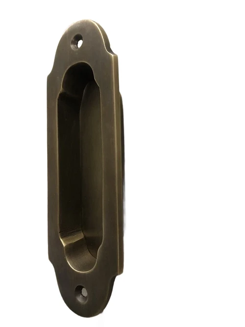 Sliding door handle - patinated brass - bowl handle