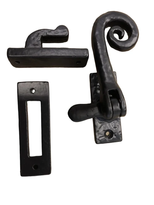 Fensterschloss, Fensterschloss mit Hakenfall, Eisen schwarz, wetterfest.