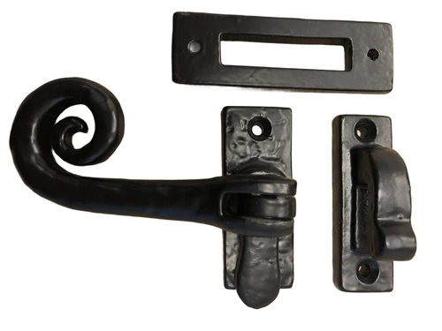 Fensterschloss, Fensterschloss mit Hakenfall, Eisen schwarz, wetterfest.