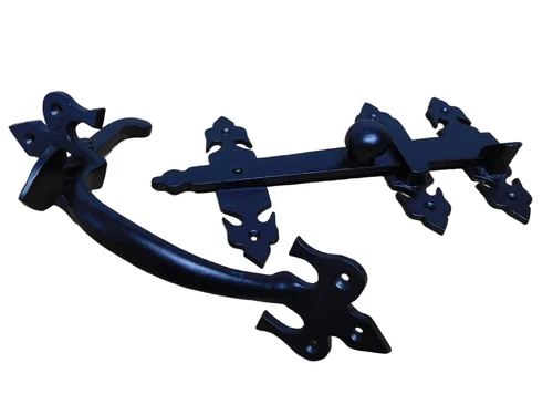 Antique gate lock - door bolt - black - trap lock - made of iron