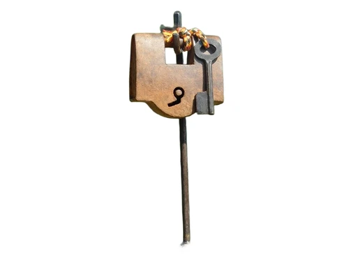 Medieval Padlock with Key on Stand - Decorative Masterpiece of Nostalgia